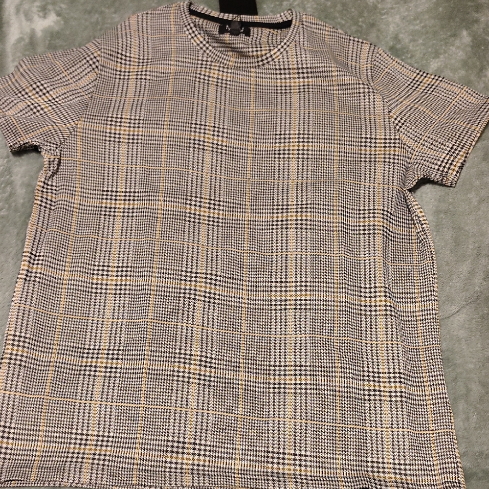 Boohoo Mens Plaid Short Sleeve Tee - Black and Cream